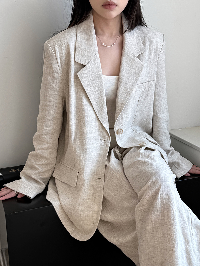 Linen Pant Wide - Jesienne Ekskluzywne Komplety Marynarek z Lnu