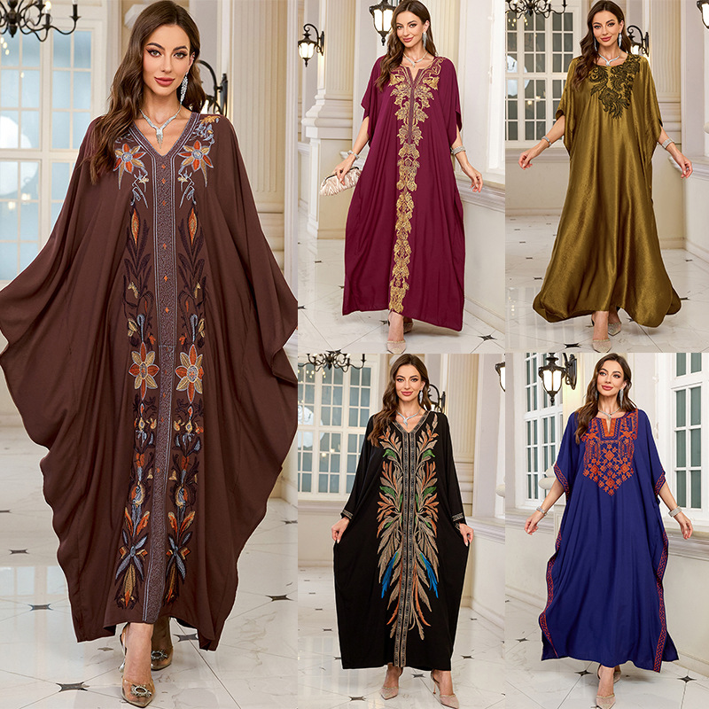 Cover Up Kaftan - Damskie haftowane długie kaftany plus size,