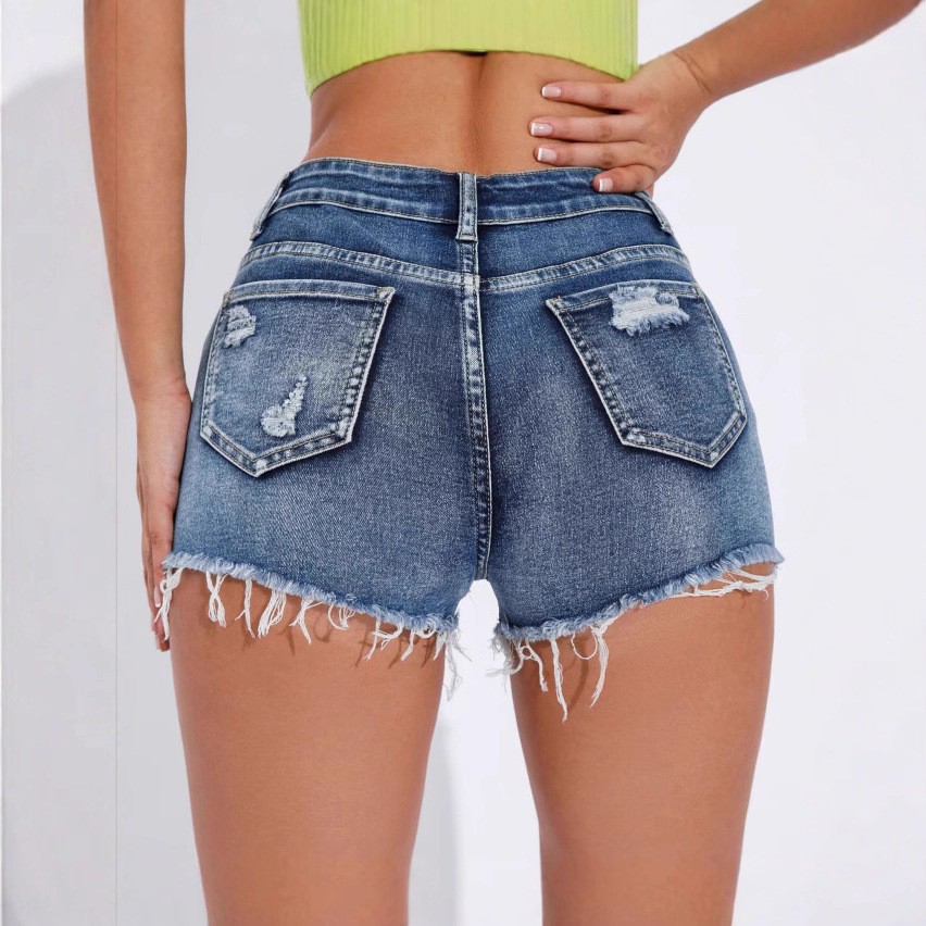 Damskie niebieskie jeansowe sz – Shorts Denim Frayed recenzja i cena