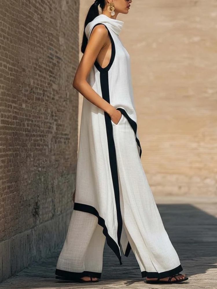 Damski lniany komplet: asymetr – Linen Pant Wide recenzja i cena